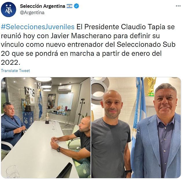 官方：马斯切拉诺明年1月担任阿根廷U20主帅 - 1