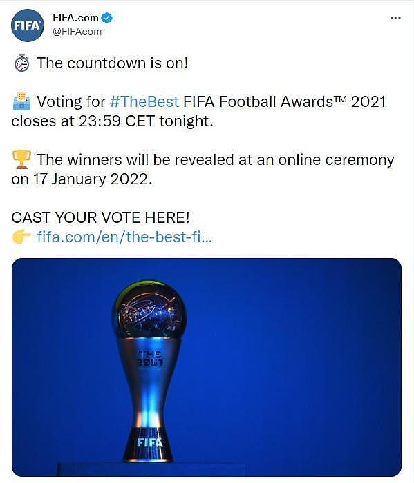 官方：世界足球先生投票北京时间明晨6:59截止 - 1