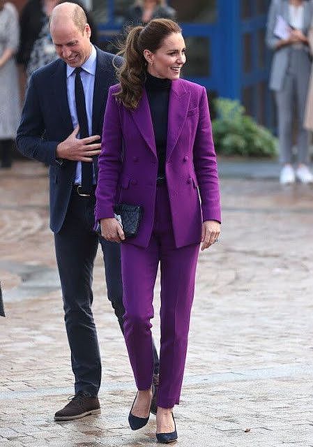 凯特也学梅根的浮夸风？穿紫色套装太显老，款式老旧不如梅根时髦 - 3