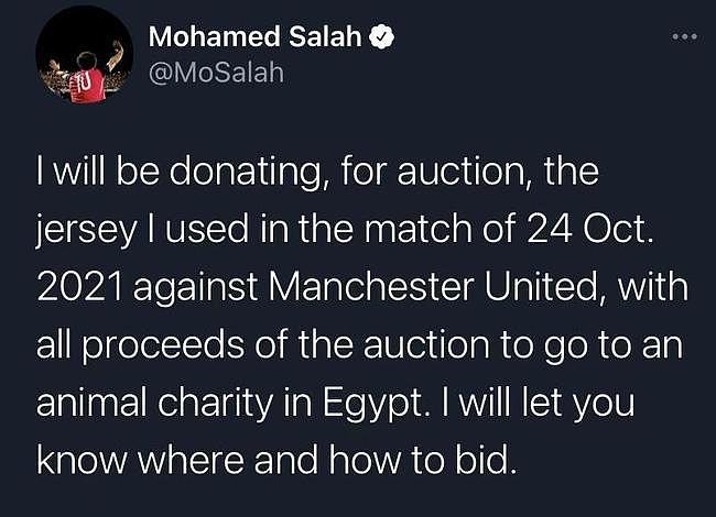 萨拉赫：我将拍卖双红会球衣，把收益捐给慈善机构 - 1
