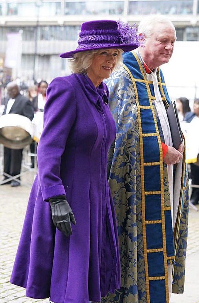 74岁卡米拉风头十足！穿碎花裙似老奶奶，紫色大衣反衬出王后风范 - 15