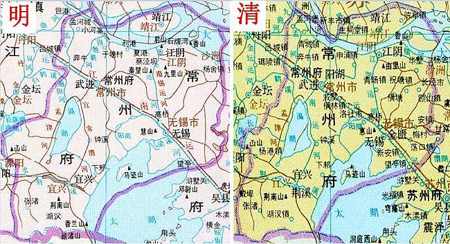 常州府在明清面积未变，但清朝却比明朝多了3县，且1县到了江北 - 2