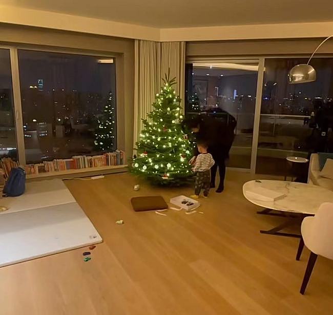 奚梦瑶产后陪儿子装饰圣诞树，两个保姆一起帮忙，超大客厅好敞亮 - 3