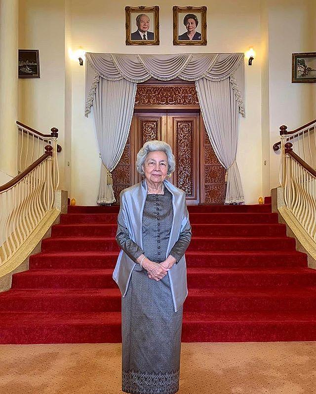 柬埔寨85岁太后接见越南主席！一身宝蓝色显嫩，穿裹身裙太显气质 - 8
