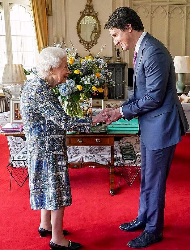 95岁英女王新冠恢复后首次会见宾客！穿印花蓝裙驼着背，令人心疼 - 5