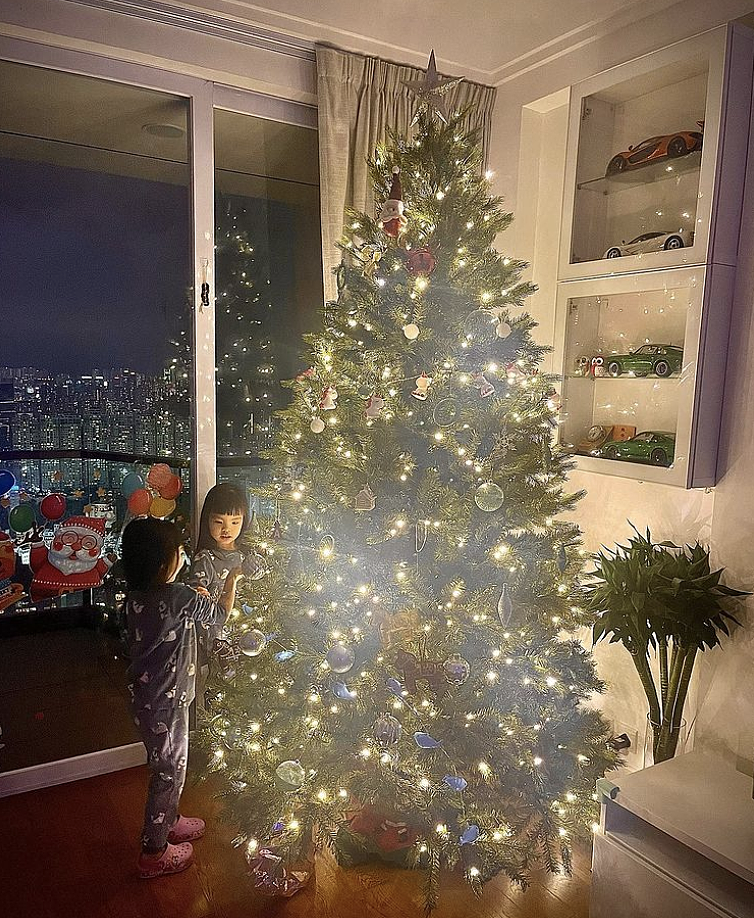 熊黛林老公晒双胞胎女儿迎圣诞，窗外高楼林立，曝光豪宅优越区位 - 2