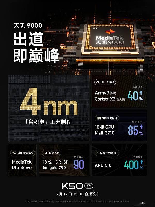 Redmi K50系列处理器为天玑9000！卢伟冰：出道即巅峰 - 1