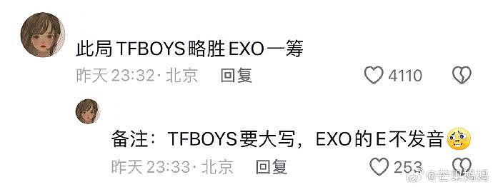 此局我承认TFBOYS略胜EXO一筹，但是你切记TFBOYS要大写，EXO的E不发音 - 1