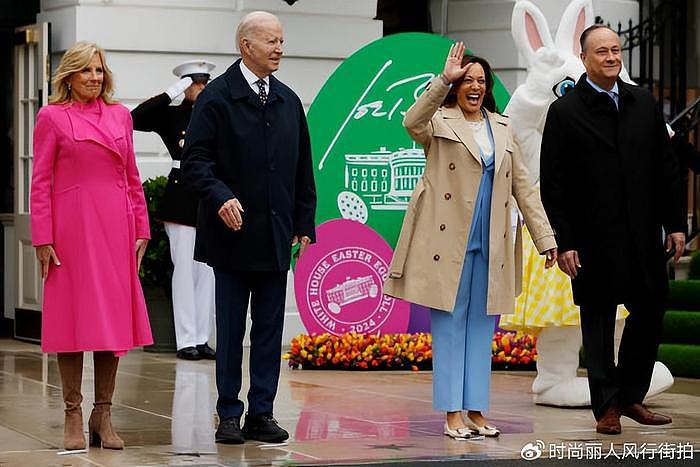 拜登夫妇在白宫庆祝复活节好欢乐！充满童趣，夫人穿粉色大衣惊艳 - 17