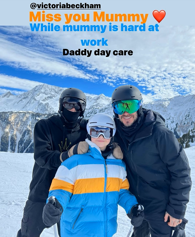 贝克汉姆在滑雪场为三儿子庆生，晒与女儿小七亲吻照尽显父女情深 - 1