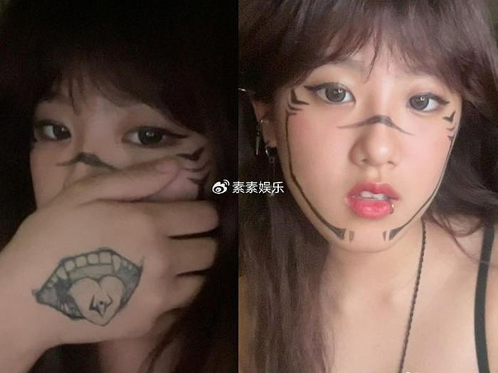 18岁梧桐妹在脸上玩刺青，新造型又惹争议，不过绘画作品很不错 - 6