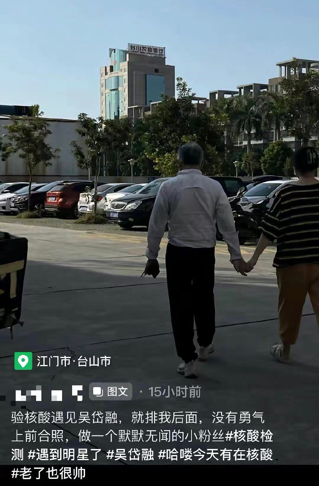 63岁吴岱融内地街头被偶遇，携妻牵手做核酸，头发花白气质仍出众 - 1