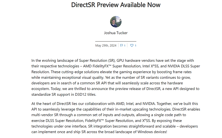 微软DirectSR预览版发布 更加高效内置FSR 2.2.2 - 1