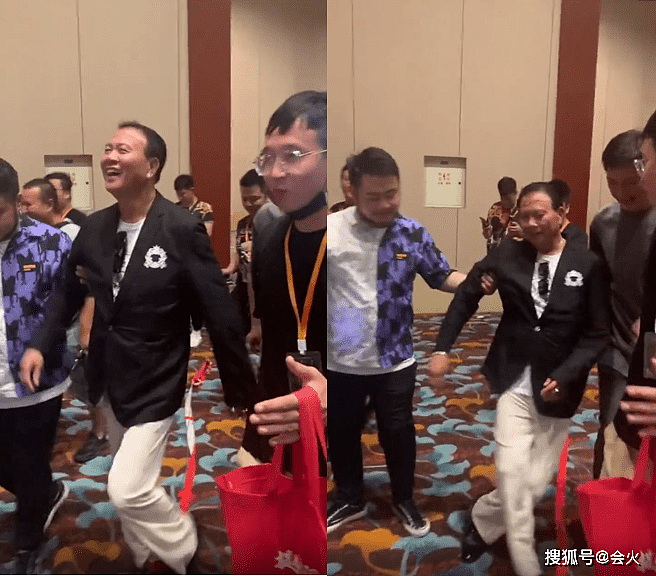 64岁万梓良商演喝醉险摔倒！穿红袜双手指天，满脸通红走路站不稳 - 3