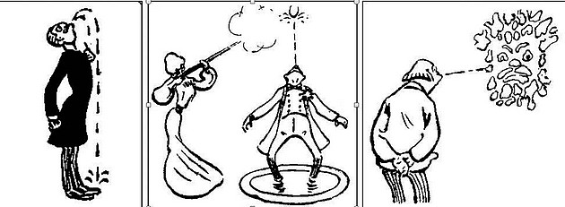 20世纪初，一家巴黎讽刺杂志就曾滑稽地声称，一位美国“唾液教授”开设了一门关于吐痰的课程，目的是提高吐痰者的熟练程度。这几幅讽喻性的漫画很好地说明了学生们在吐痰技巧上的进步