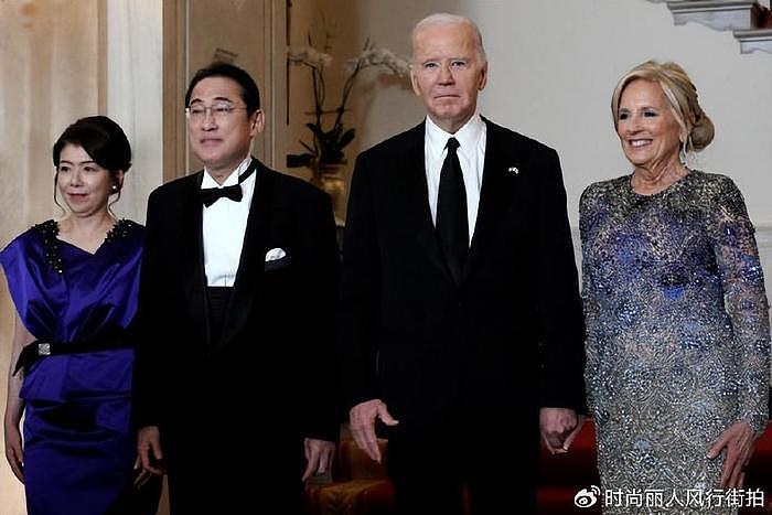 日本第一夫人在美国国宴不低调了！蓝裙显东方美，吉尔钻石裙奢华 - 14