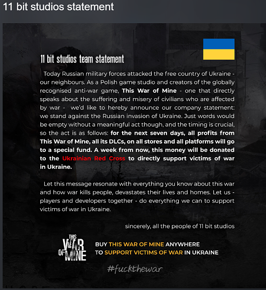 《这是我的战争》开启打折促销！开发商：所得将全部捐给乌克兰红十字会 - 2