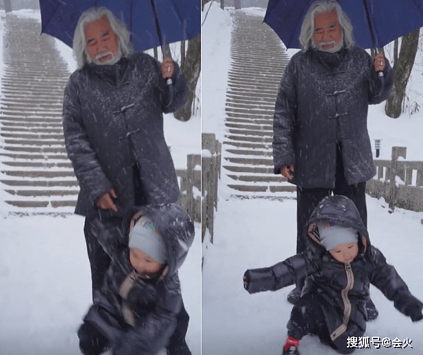 70岁张纪中携娇妻赏雪！为妻子撑伞太有爱，看着儿子摔倒不搀扶 - 4