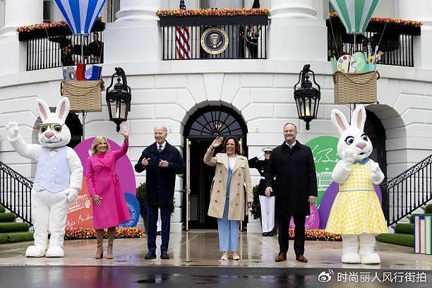 拜登夫妇在白宫庆祝复活节好欢乐！充满童趣，夫人穿粉色大衣惊艳 - 12