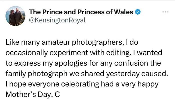 凯特王妃发声道歉！承认亲子照片修图，网友吐槽越描越黑 - 2