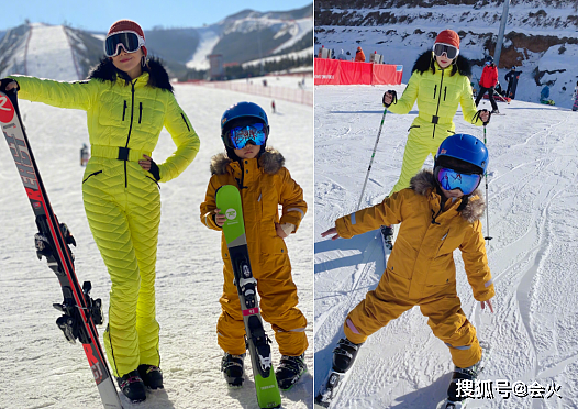 章子怡带5岁女儿去滑雪！叉腰拍照自信妩媚，穿紧身连体服曲线妙曼 - 2