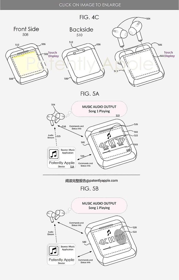 苹果AirPods新专利：耳机充电盒配有触控屏，可控制音乐播放等 - 2