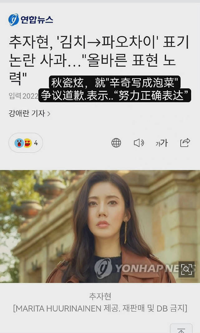 秋瓷炫因泡菜翻译不当引韩网热议，被公开批评后火速道歉 - 5