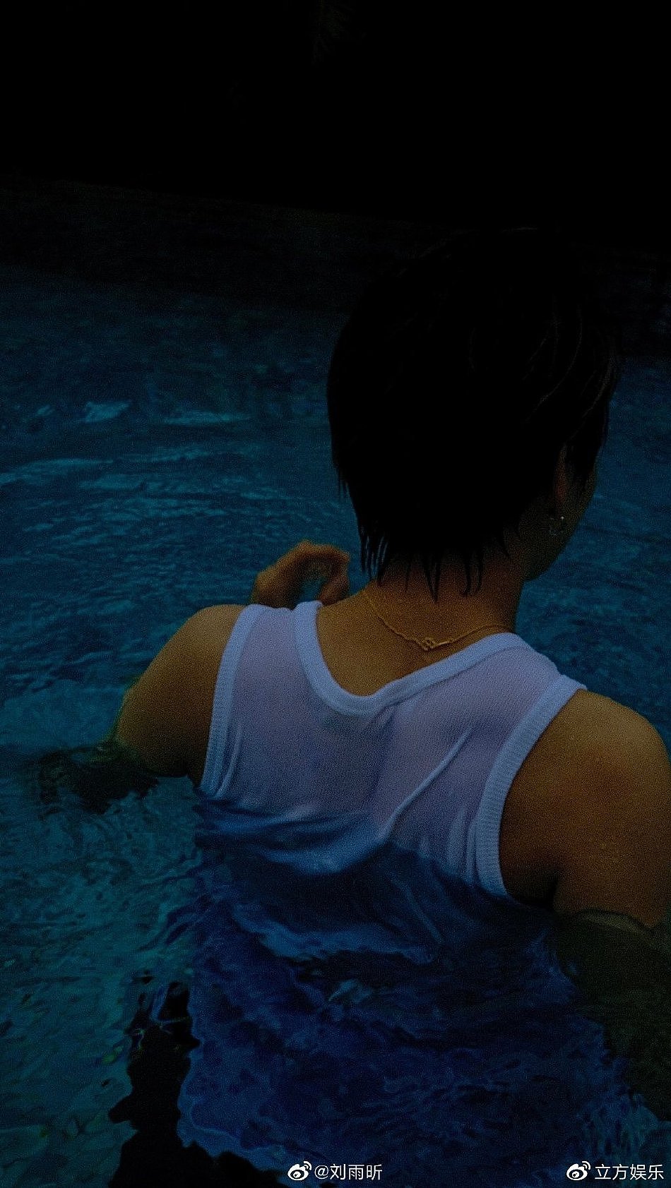 刘雨昕泳池湿身大片 白色紧身背心手臂肌肉线条明显 - 8