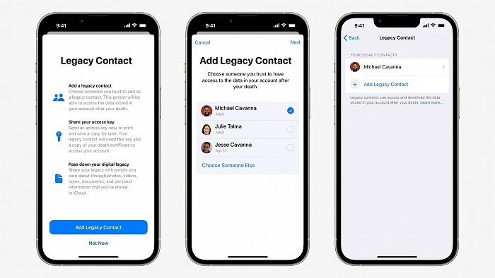 Legacy Contacts 支持在iPhone / iPad / Mac 计算机上设置