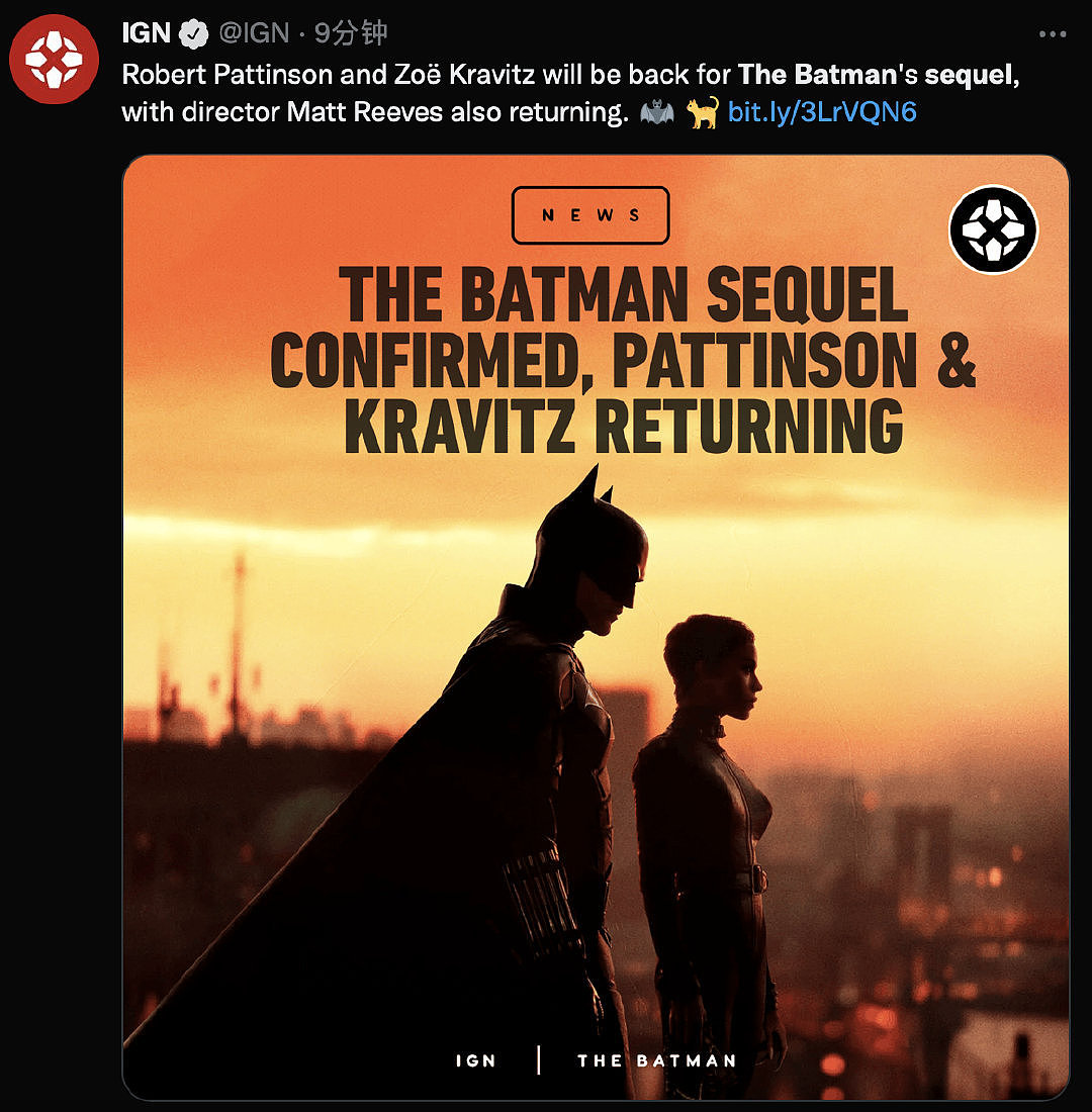 华纳官宣《新蝙蝠侠》续集已正式立项将开拍…… - 2