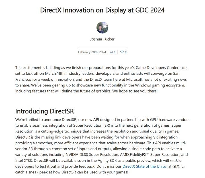 微软DirectSR将支持多种超分技术 用于简化游戏开发过程 - 1