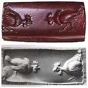 俄罗斯黑海北海岸出土的希腊-波斯印章上的斗鸡，年代可能为公元前4世纪 | Wikimedia Commons， public domain