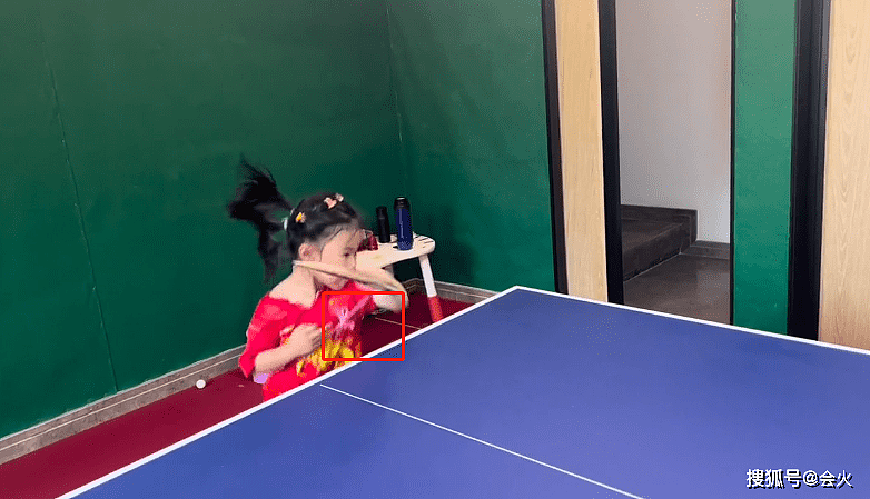 奥运冠军王楠6岁女儿太辛苦！胳膊上绑绳练球技，小脸通红全是汗 - 1