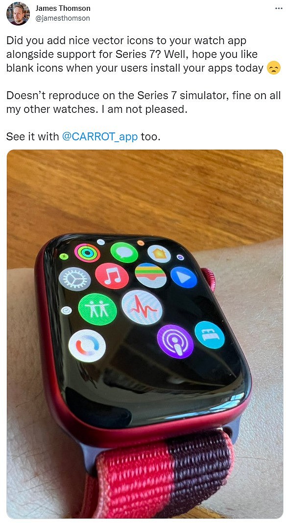 苹果Apple Watch Series 7曝新bug：应用图标不显示 - 1