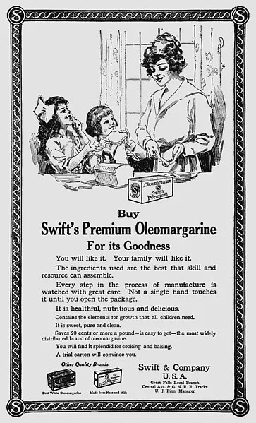 　1919年，美国人造黄油广告。图片来源：wikipedia