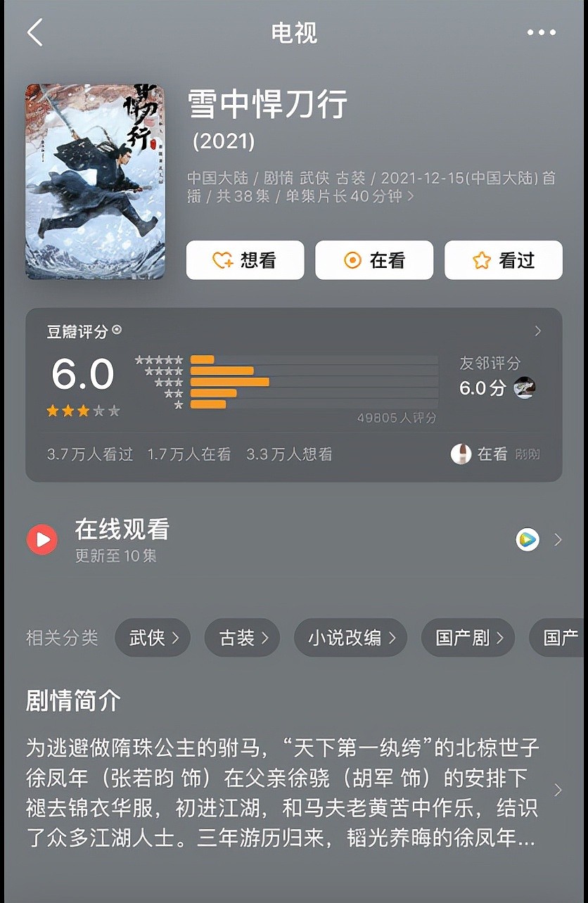 张若昀新剧开分仅6.0，观众对打戏不满意，编剧王倦遭事业滑铁卢 - 3