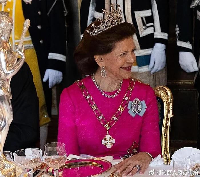 瑞典王室举行国宴！芬兰第一夫人穿香槟金太美，81岁王后穿芭比粉 - 10