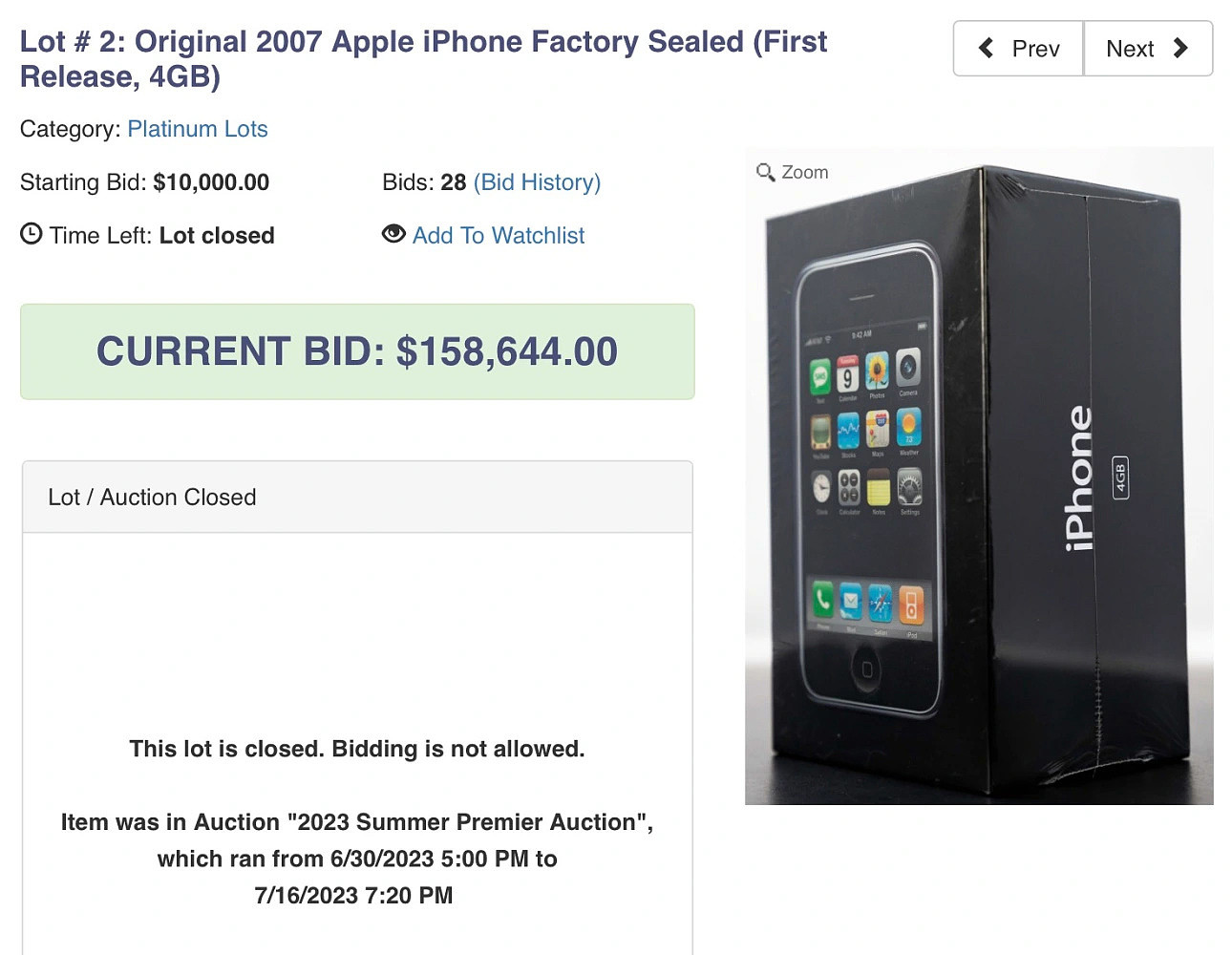 罕见 4GB 初代苹果 iPhone 未拆封手机被拍卖，以 15.8 万美元天价刷新世界纪录 - 2