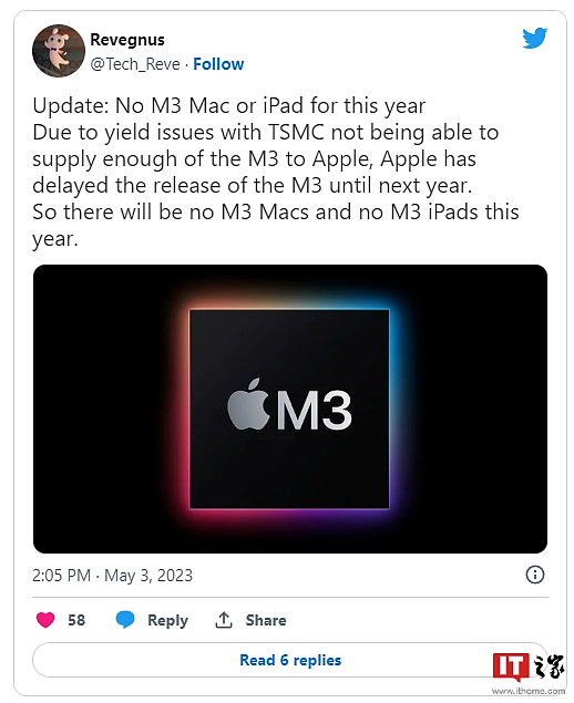 消息称苹果M3芯片延期，新款MacBook和iPad今年无望问世 - 1
