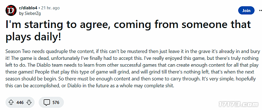 玩家表示《暗黑4》第二赛季需要四倍内容，否则游戏玩蛋 - 1