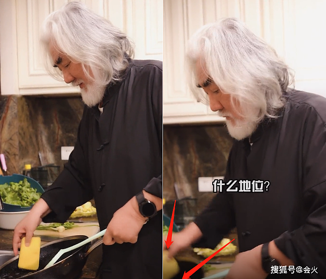 70岁张纪中厨房刷锅做家务，手拿抹布卖力刷锅子，自曝家庭地位低 - 1