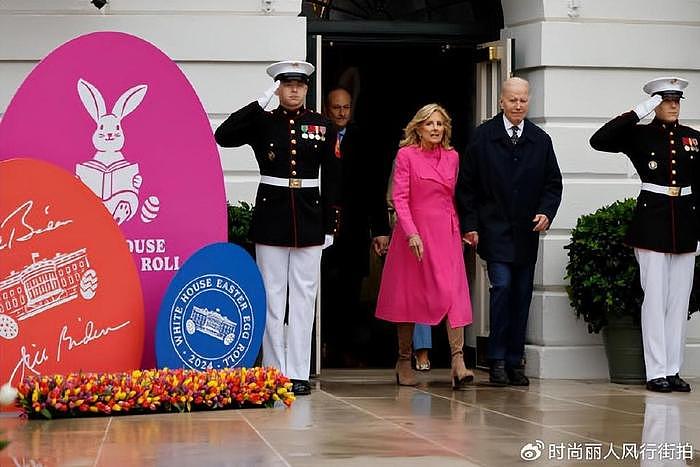拜登夫妇在白宫庆祝复活节好欢乐！充满童趣，夫人穿粉色大衣惊艳 - 16