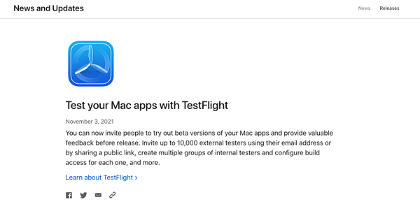 Mac版TestFlight发布