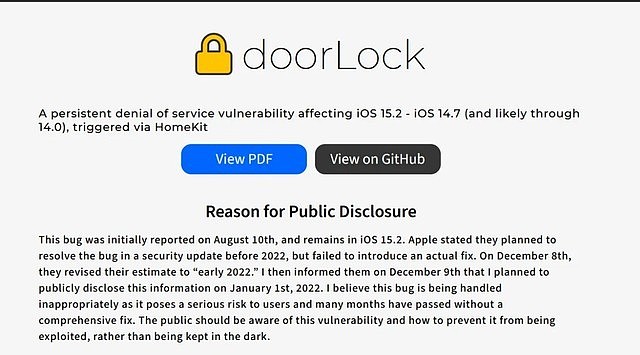 iOS 14严重漏洞doorlock