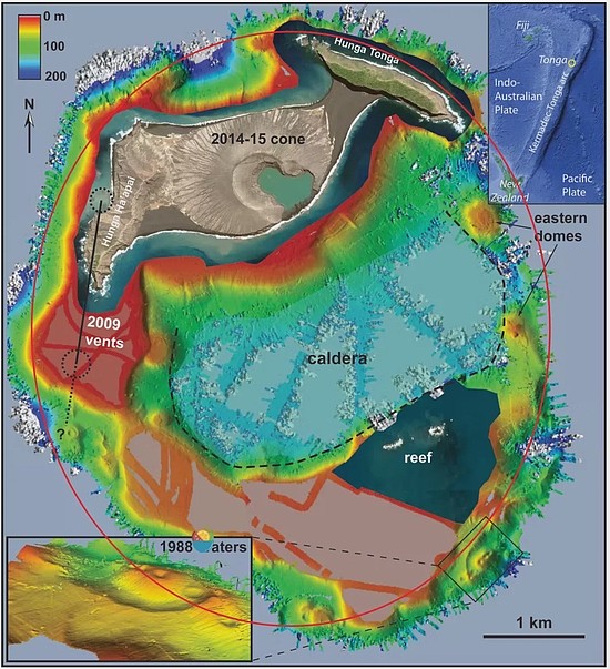 红圈内才是整个真正的火山口 图/S。 J。 Cronin， M。 Brenna， I。 E。 M。 Smith， S。 J。 Barker， M。 Tost， M。 Ford， S。 Tonga’onevai， T。 Kula and R。 Vaiomounga，2017
