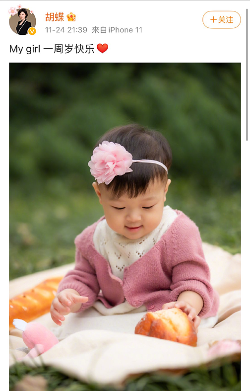 央视主持胡蝶为孩子庆生，1岁女儿打扮似公主，眉眼更像爸爸陆川 - 1