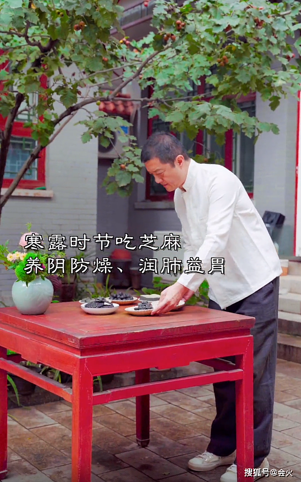 50岁李亚鹏重阳节登山，用树枝逗螳螂，坐石凳上饮菊花酒吃重阳糕 - 4