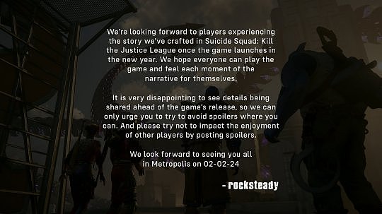 开发商就《自杀小队：战胜正义联盟》游戏泄露发表声明 呼吁避免剧透 - 1