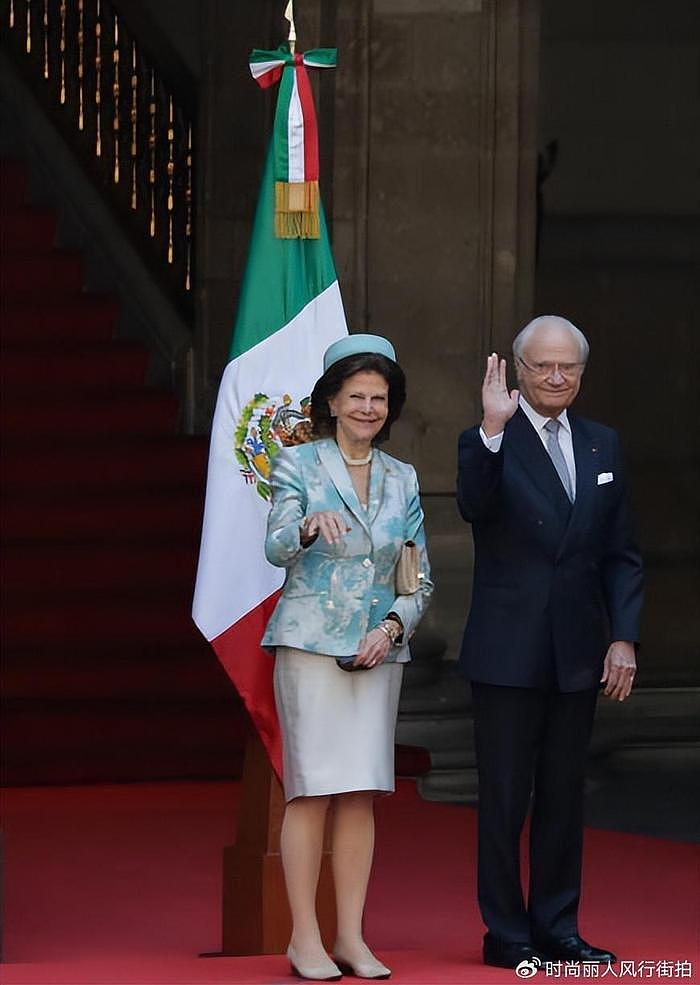 80岁瑞典王后访问墨西哥！穿橘子色礼裙身形纤细，满脸皱纹也优雅 - 10