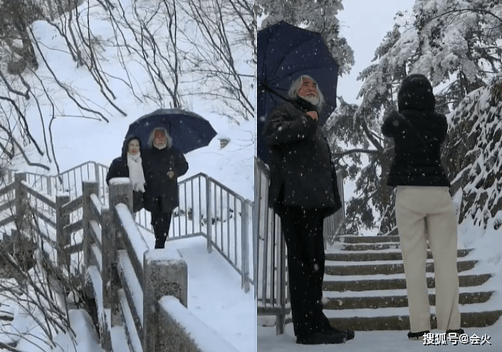 70岁张纪中携娇妻赏雪！为妻子撑伞太有爱，看着儿子摔倒不搀扶 - 2